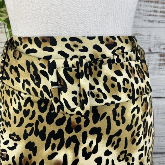 Adrienne Vittadini Skirt 4 Brown Black Gold Cheetah Animal Straight Pencil Belt - Picture 4 of 10